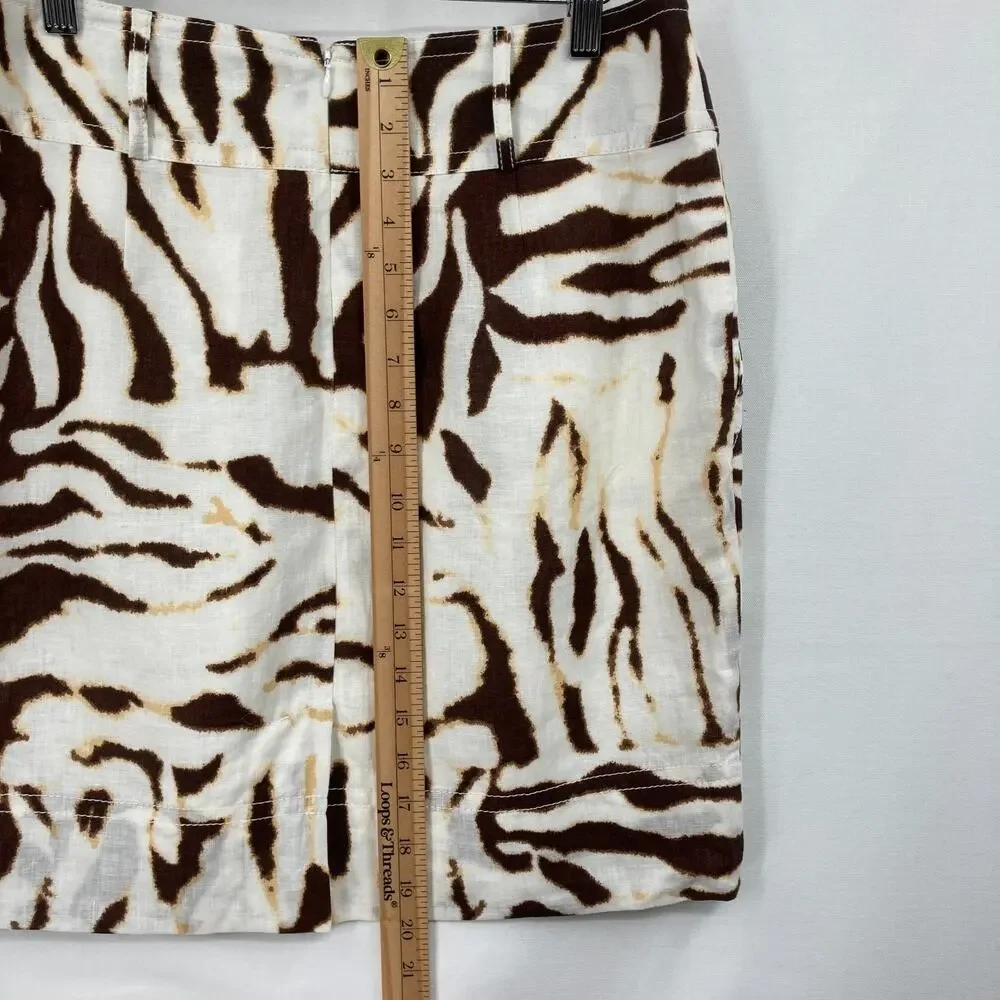 Banana Republic 10 Brown White Animal Print Mini Skirt Linen